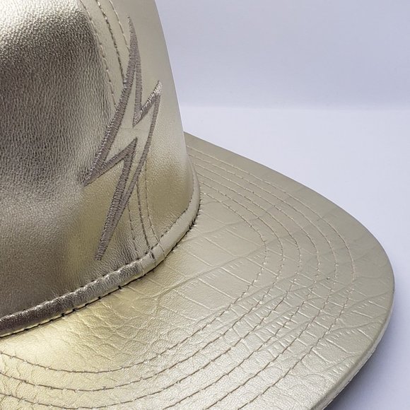 Rockertype Thunderbolt Logo Gold leather baseball cap hat - Picture 3 of 3